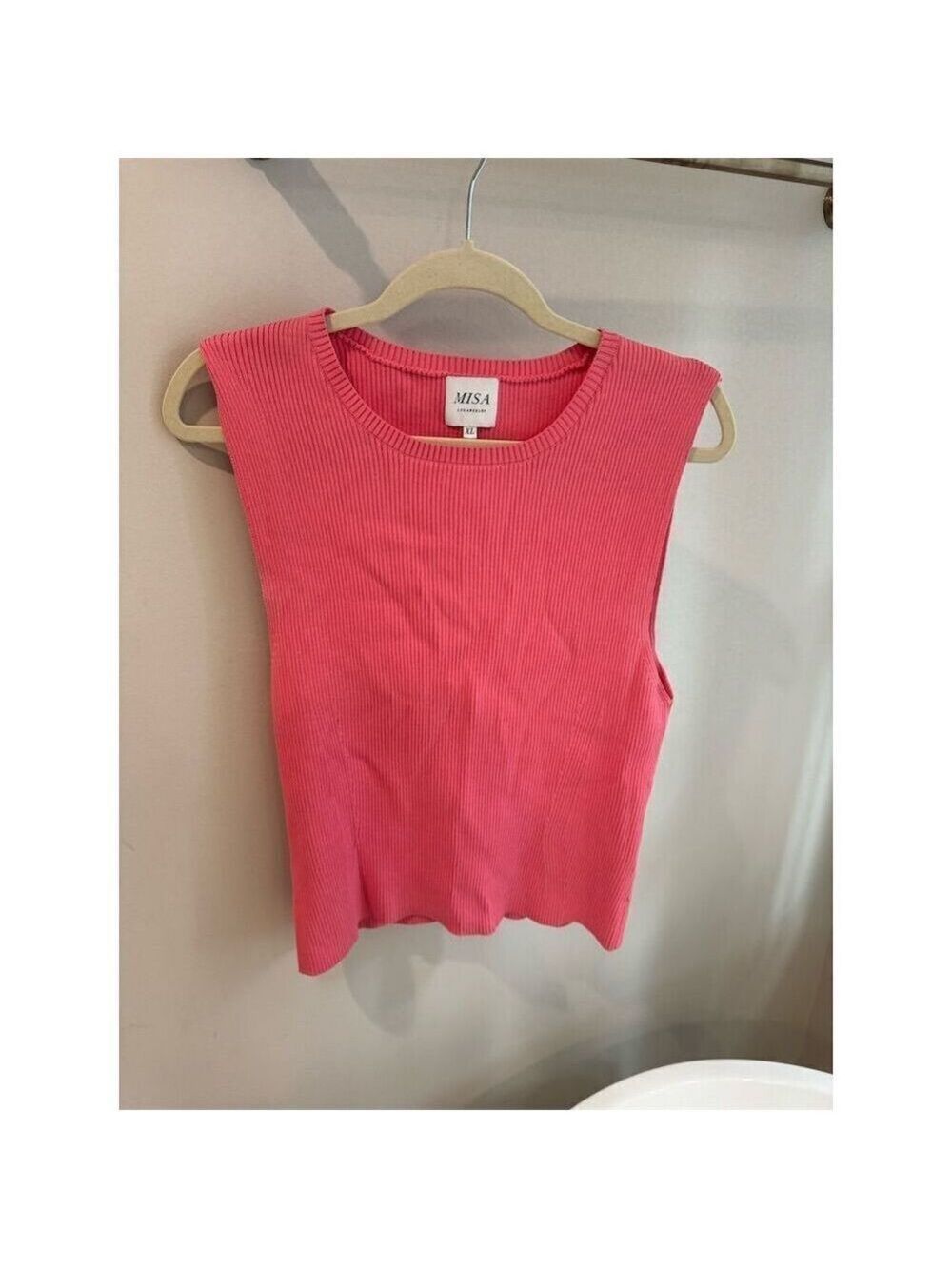 Misa Women's Sleeveless Ribbed Crew Neck Tank Top Pink Size XL Casual Spring